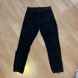 Black Distressed Mom Jeans